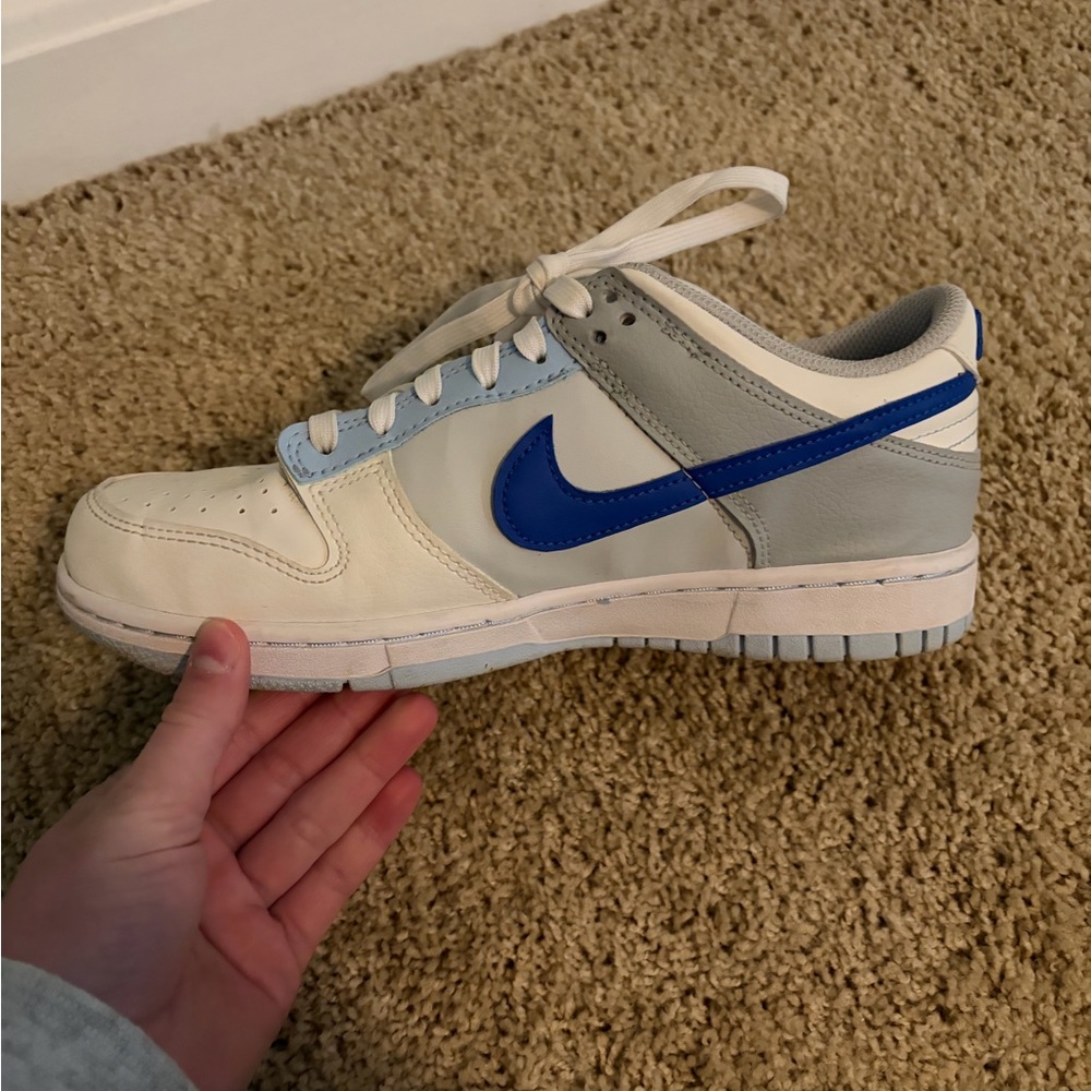 Nike Dunk Low White Light Blue Royal Blue Swoosh